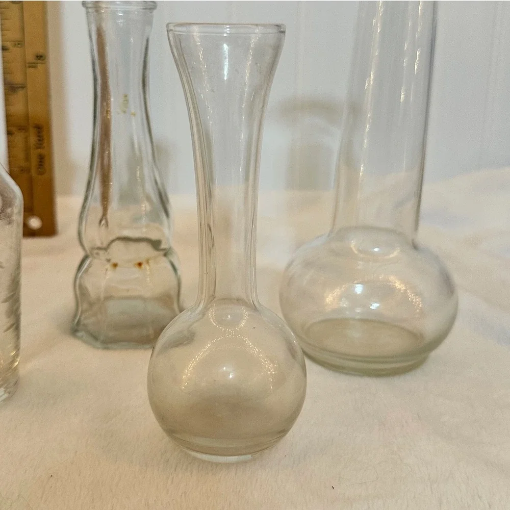 Unbranded‎ Bud Vase Set Home Decor Clear Good Vintage Glass Assorted Shapes MCM